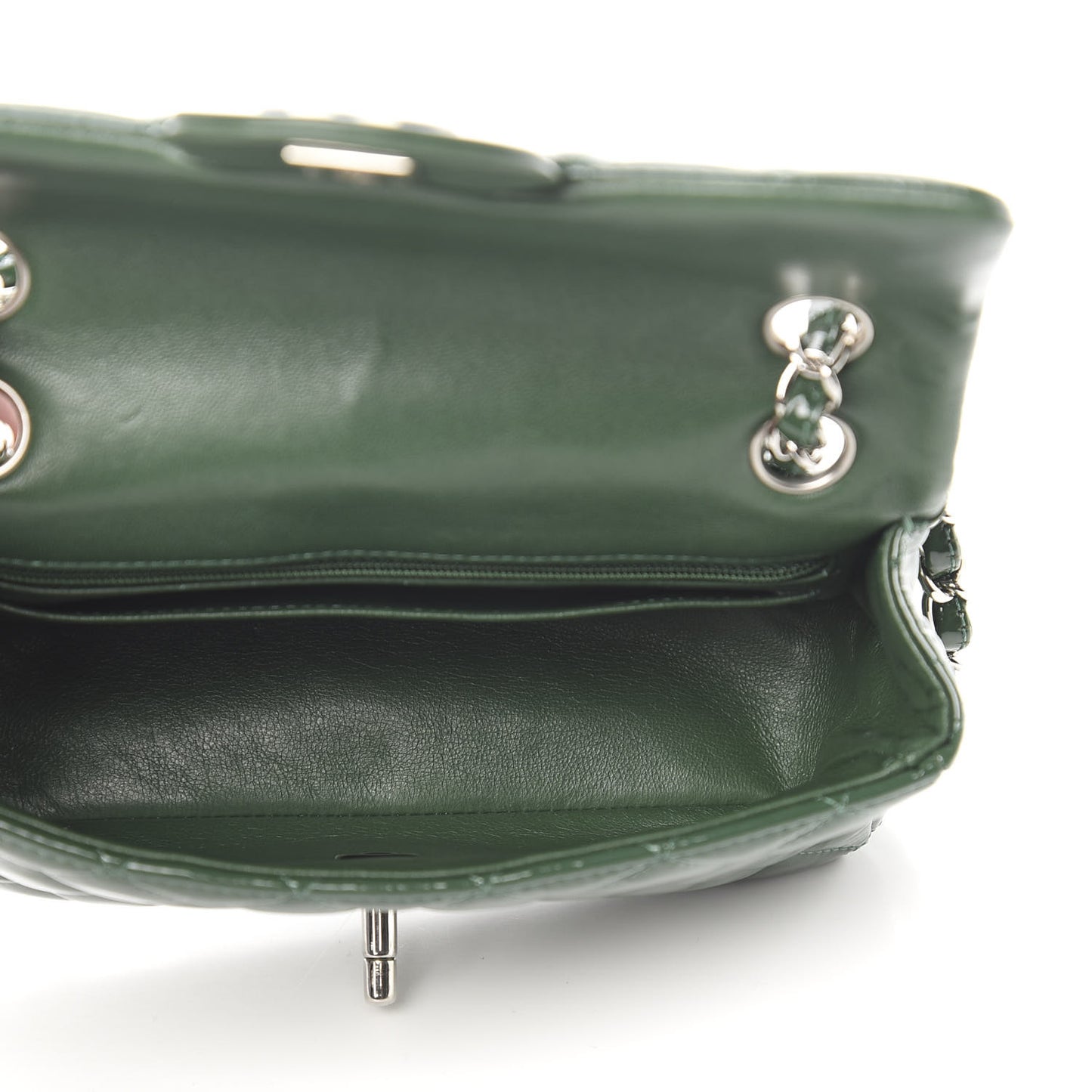 Patent Calfskin Quilted Mini Rectangular Flap Dark Green