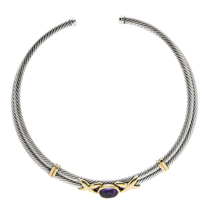 David Yurman Sterling Silver 14K Yellow Gold Amethyst Cable Choker Necklace 1 of 4