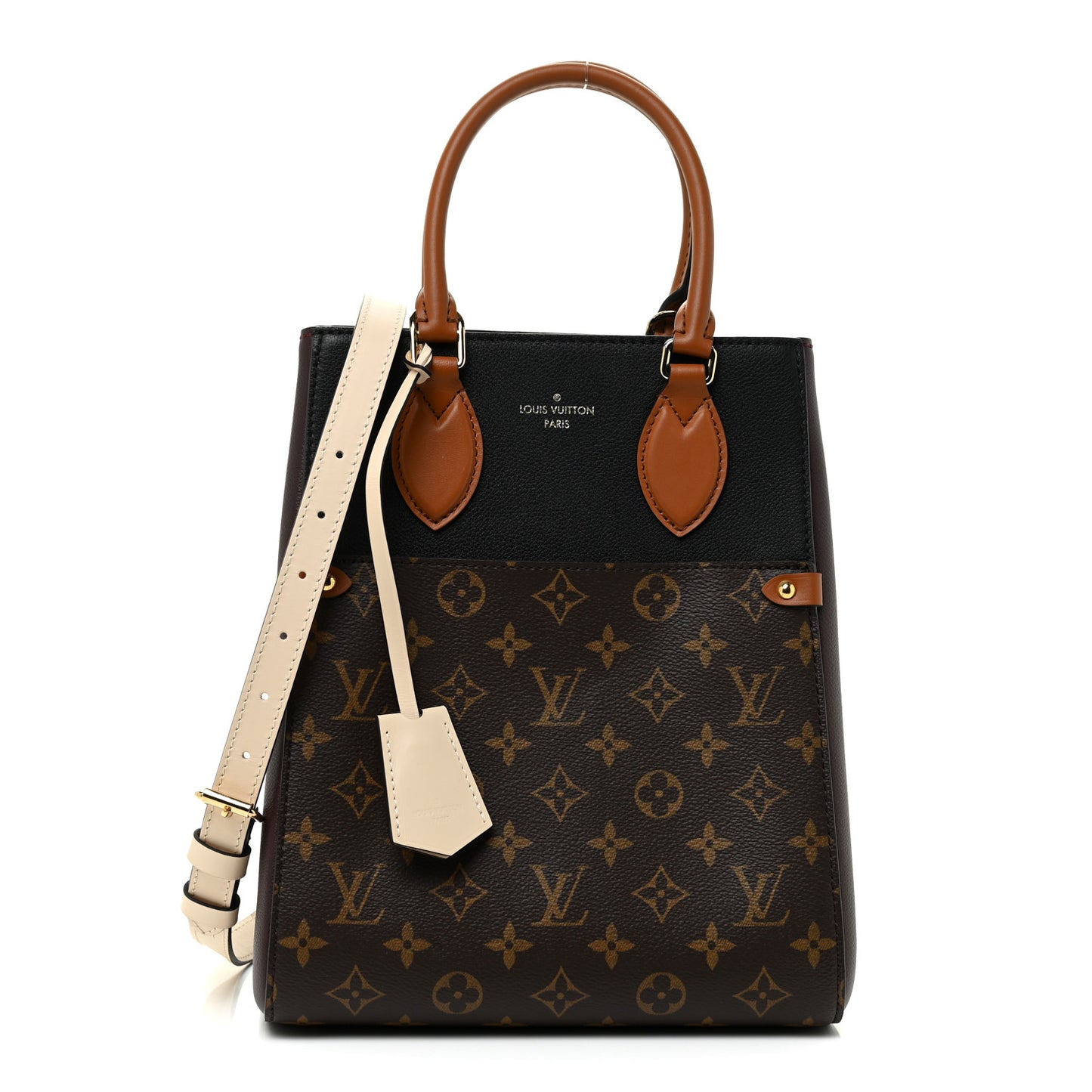 Calfskin Monogram Fold Tote MM Black Wine Cream