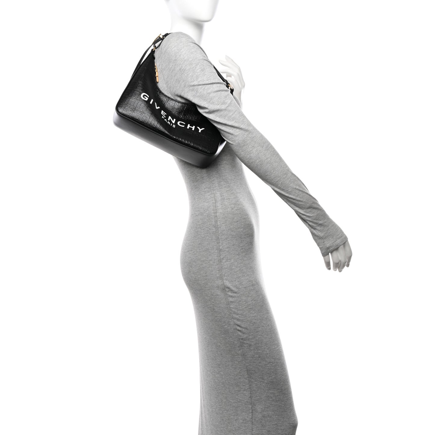 Coated Canvas Logo 4G Embossed Small Moon Cut Out Shoulder Bag Black