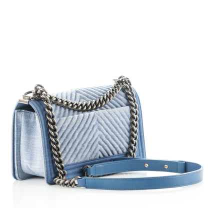 Chanel Denim Chevron Quilted Medium Boy Flap Blue 3 of 8