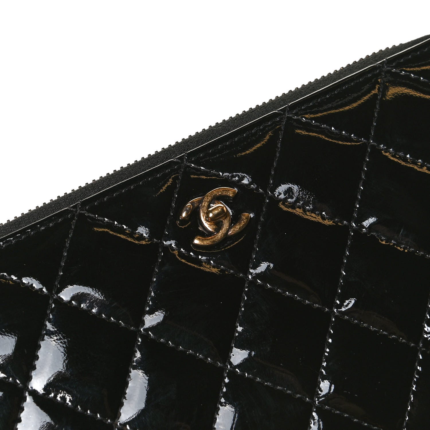 Chanel Patent Quilted Large Gusset Zip Around Wallet Black 11 of 11