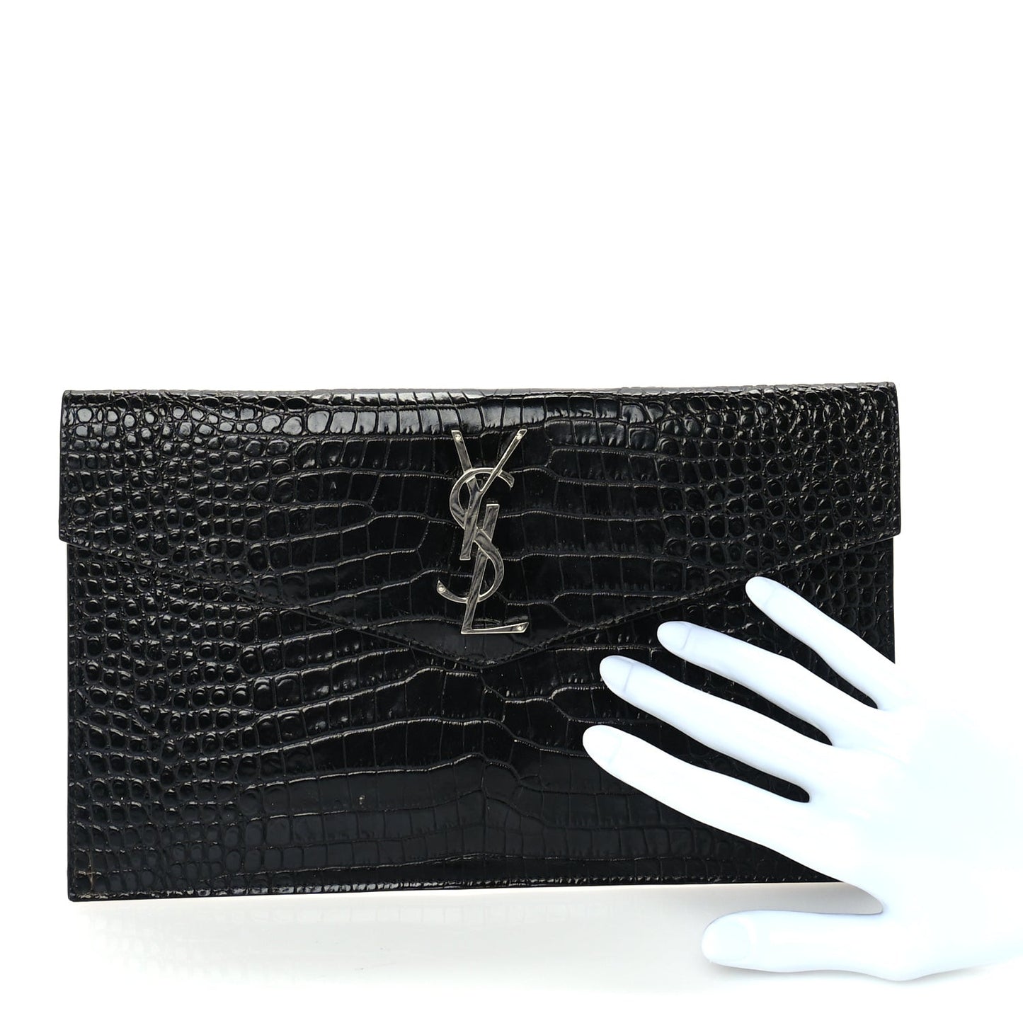 Calfskin Crocodile Embossed Uptown Monogram Pouch Black