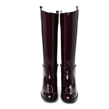 Gucci Brushed Calfskin Michelangelo Slim Horsebit Riding Boots 38  Lacquered Cherry 3 of 7
