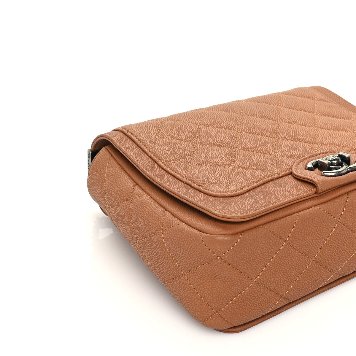 Chanel Washed Caviar Quilted Small Square Turn Around Ligne Flap Camel 8 of 9
