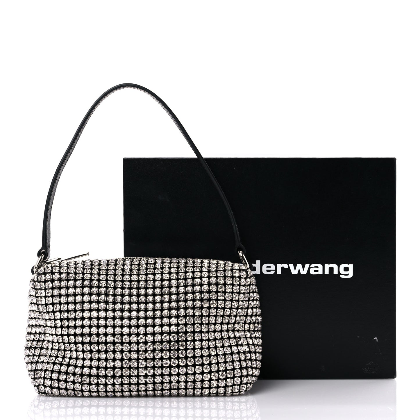 Mesh Crystal Rhinestone Mini Heiress Pouch Black Silver