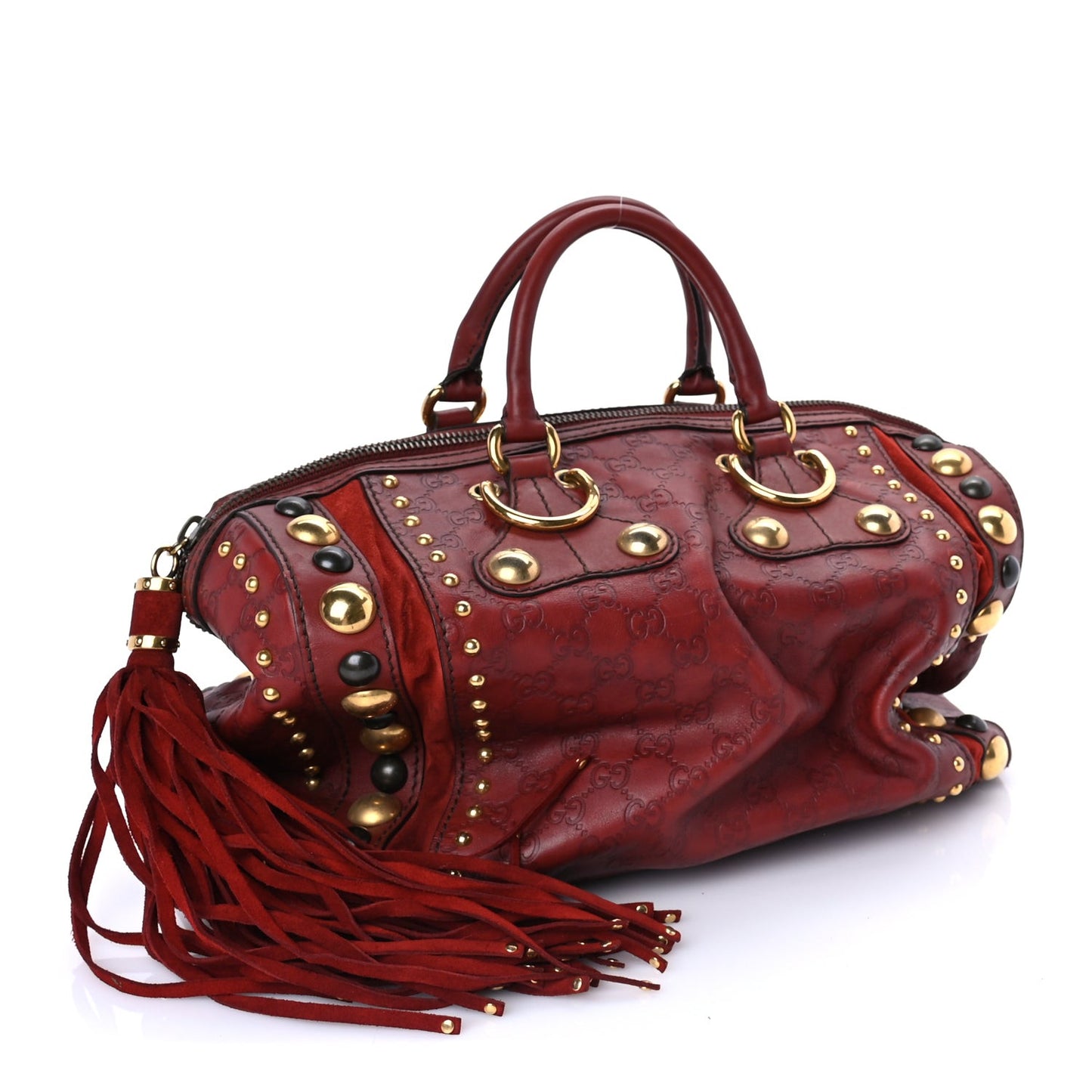 Calfskin Large Babouska Studded Boston Red