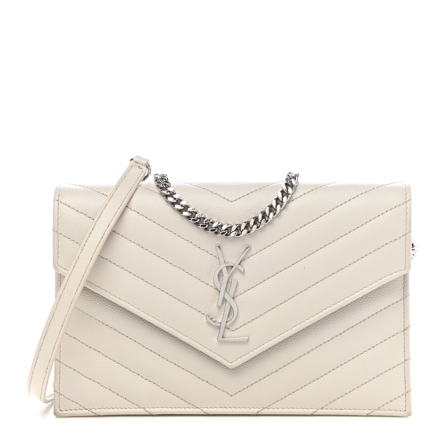 Grain De Poudre Matelasse Chevron Monogram Envelope Chain Wallet Optical White