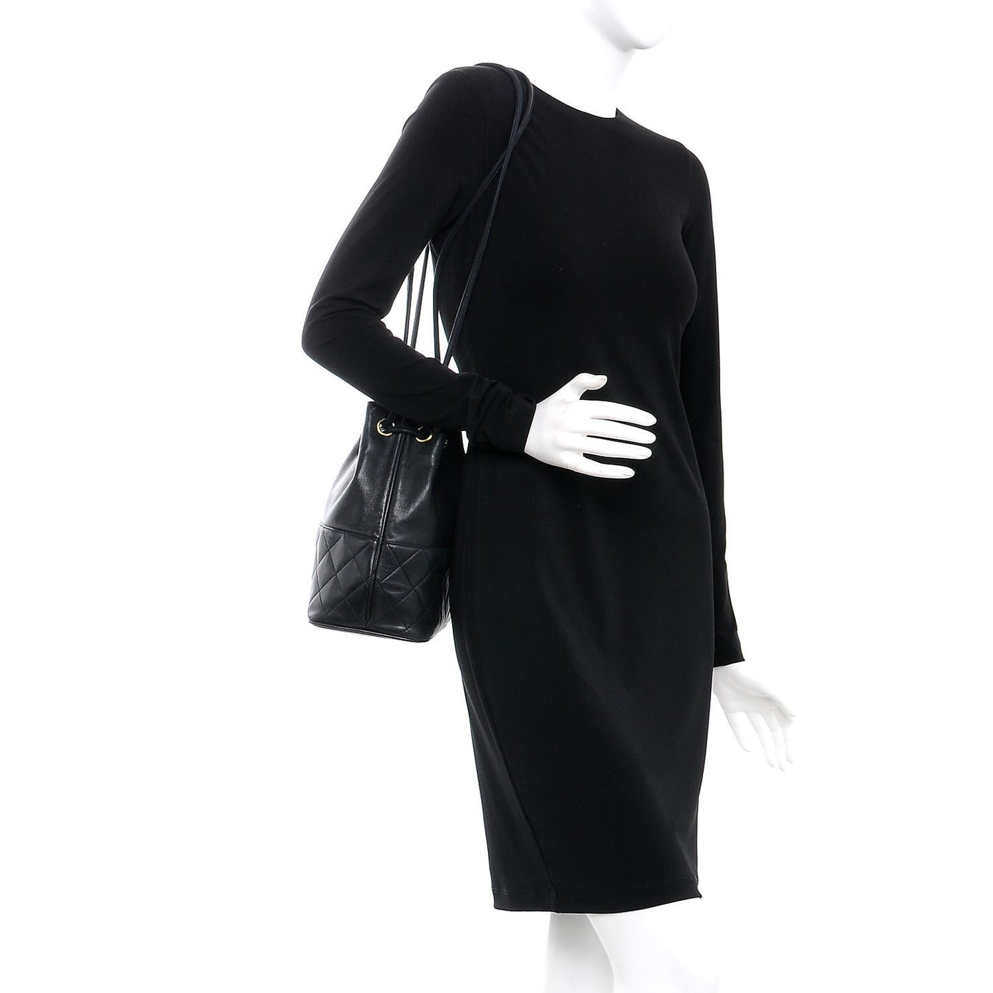 Lambskin CC Drawstring Bag Black