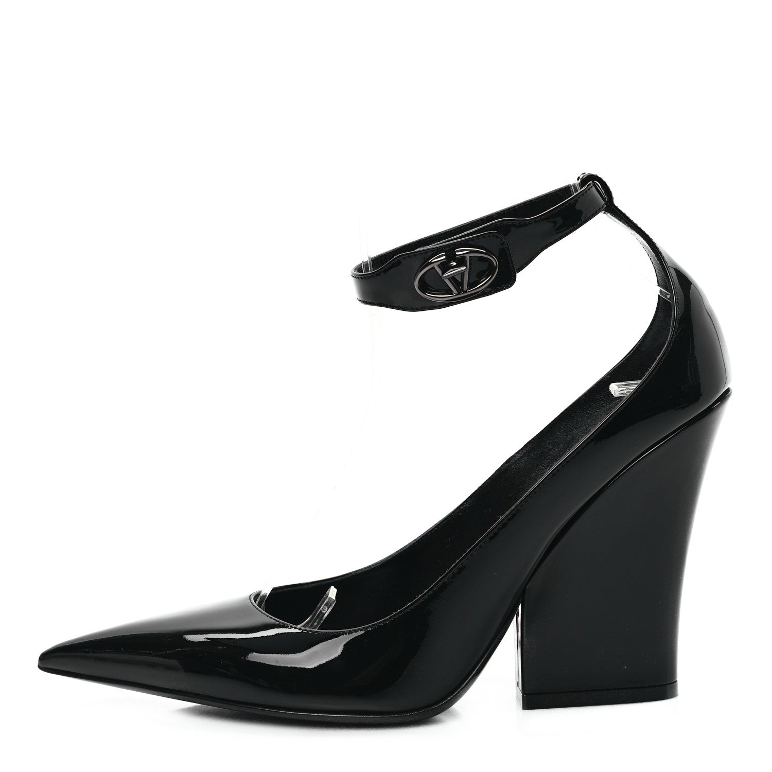 Valentino Garavani Patent Vlogo Plaque Ankle Strap 105mm Pumps 38 Black 1 of 9