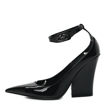 Valentino Garavani Patent Vlogo Plaque Ankle Strap 105mm Pumps 38 Black 1 of 9
