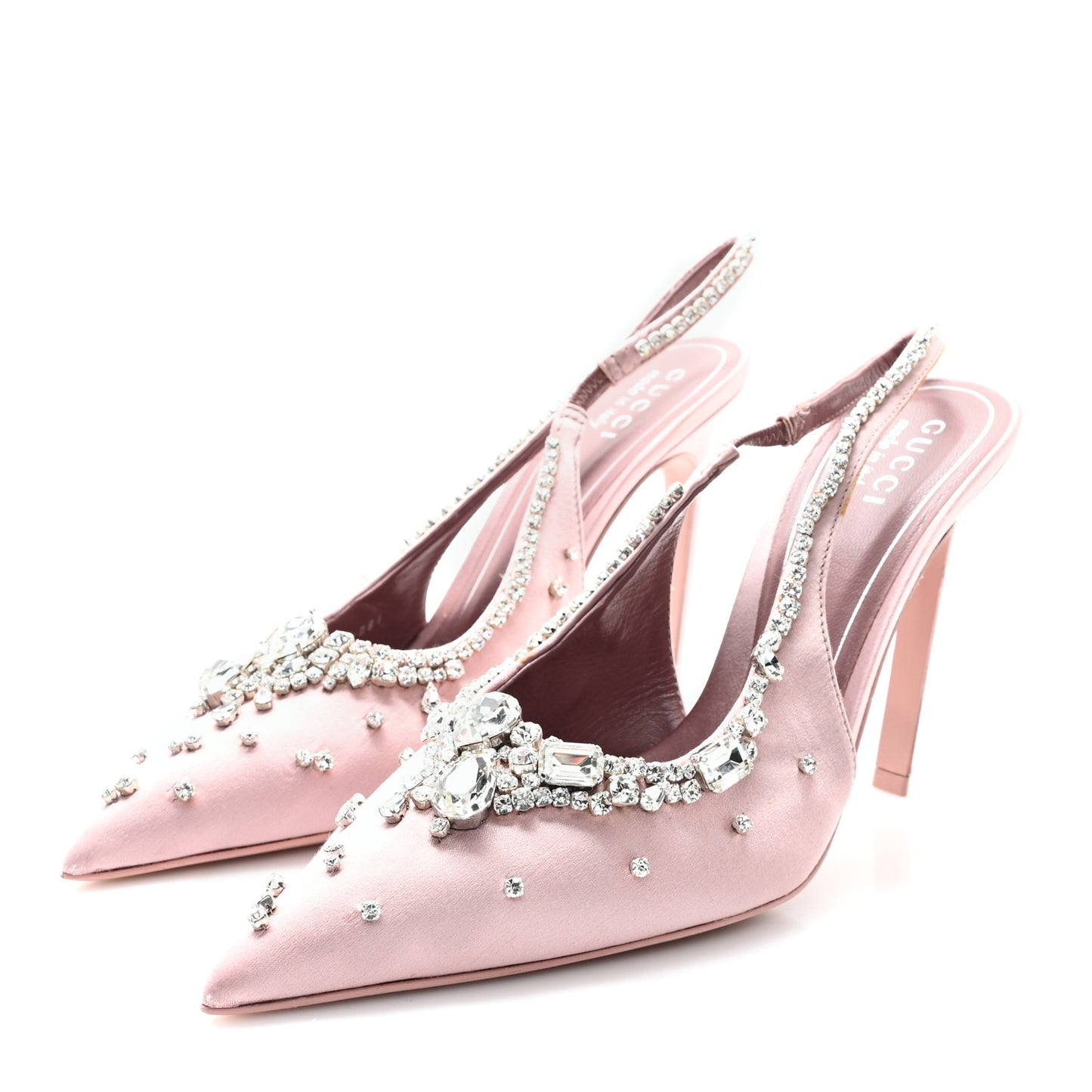 Satin Crystal Slingback Pumps 37.5 Pink