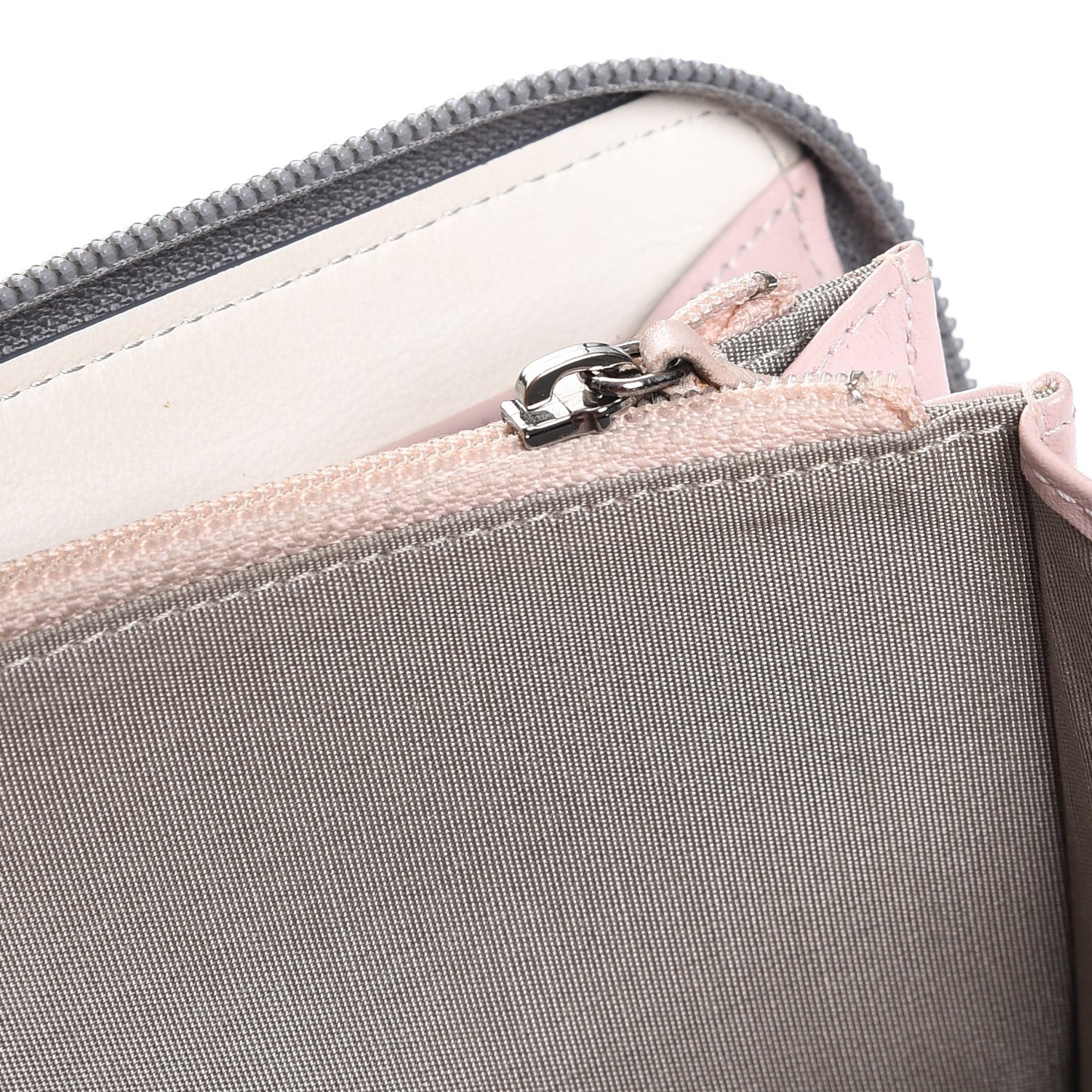 Calfskin Stitched Large Zip Around Wallet Silver