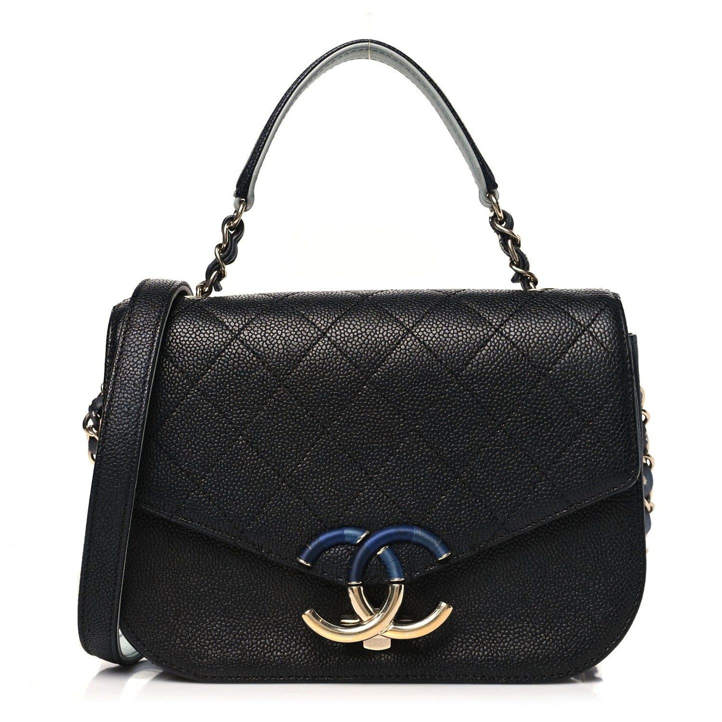 Grained Calfskin Quilted Small Cuba Top Handle Flap Black
