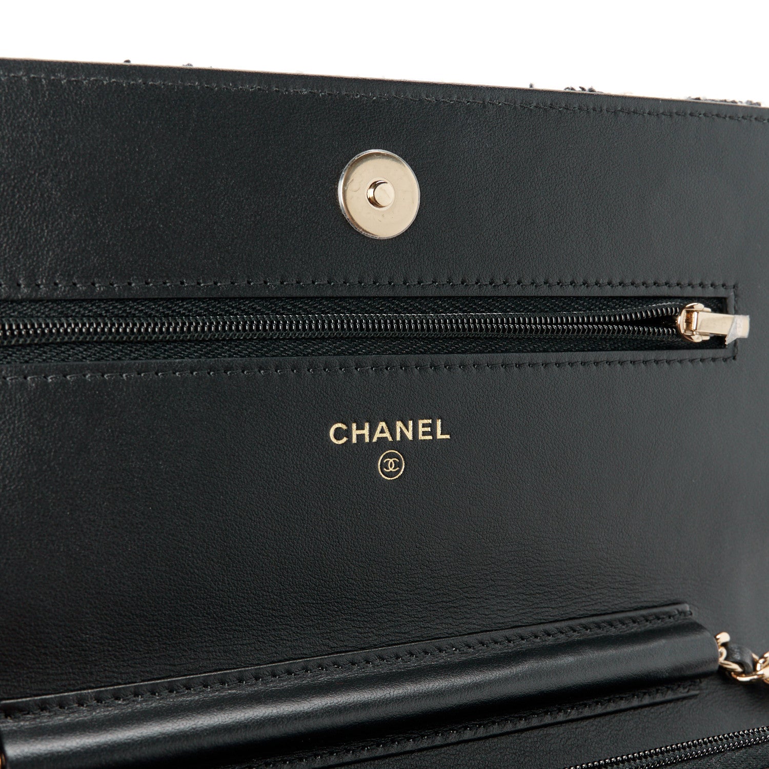 Chanel Tweed Quilted Wallet On Chain WOC Black Ecru White 5 of 11