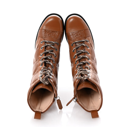 Gucci Cordovan Lux Nappa GG Matelasse Lace Up 60mm Combat Boots 36 Dark Hazel Brown 2 of 10