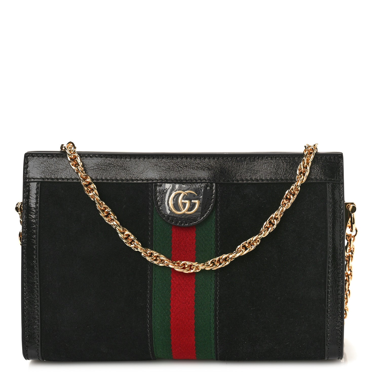 Gucci Suede Patent GG Web Small Ophidia Chain Shoulder Bag Black 1 of 10