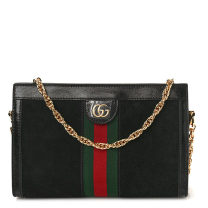 Gucci Suede Patent GG Web Small Ophidia Chain Shoulder Bag Black 1 of 10