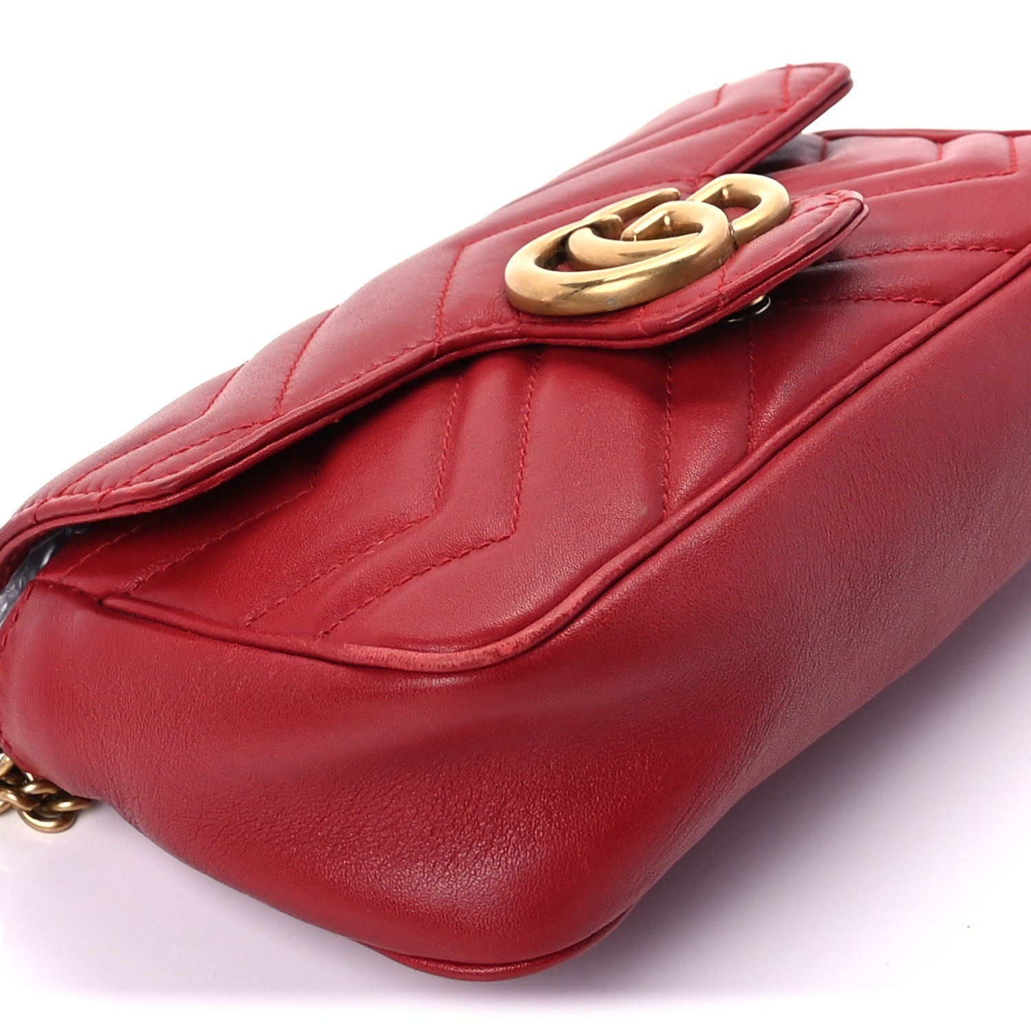 Gucci Calfskin Matelasse Super Mini GG Marmont Shoulder Bag Hibiscus Red 7 of 7