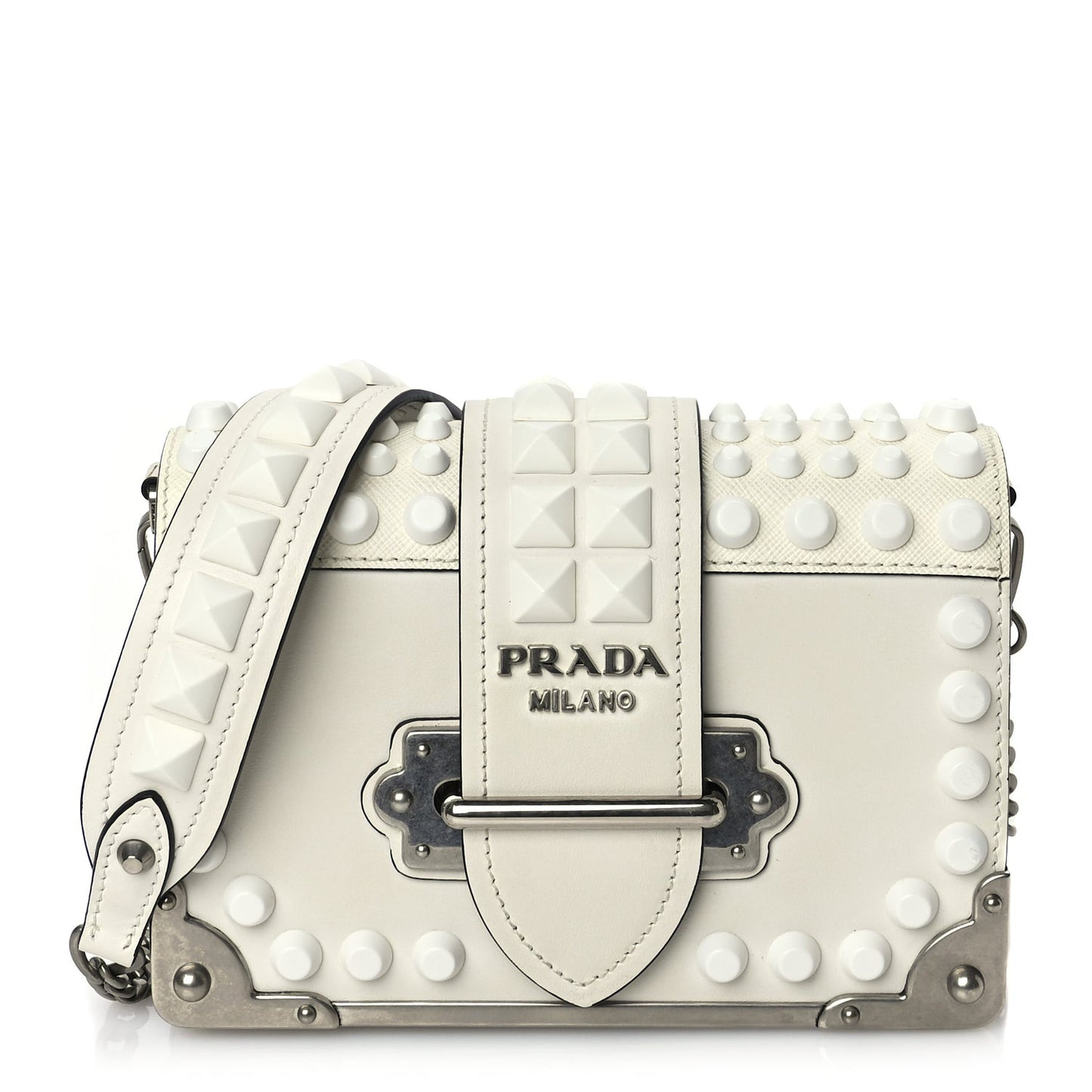 City Calfskin Saffiano Studded Cahier Bag White