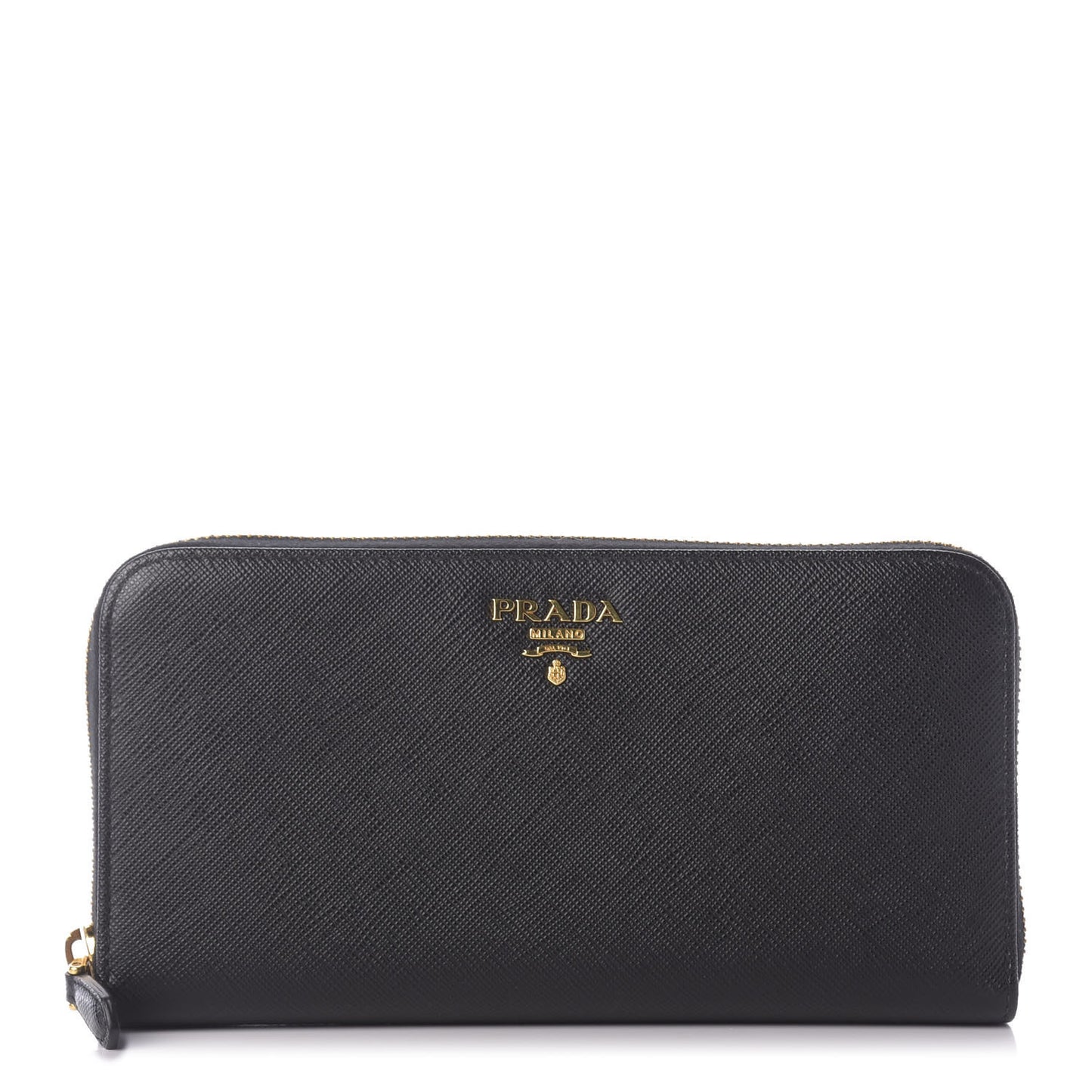 Saffiano Metal Zip Around Wallet Black