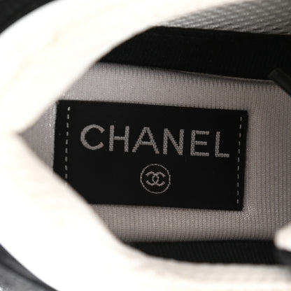 Chanel Mesh Suede Grained Calfskin Womens CC Sneakers 37 Black White 7 of 9