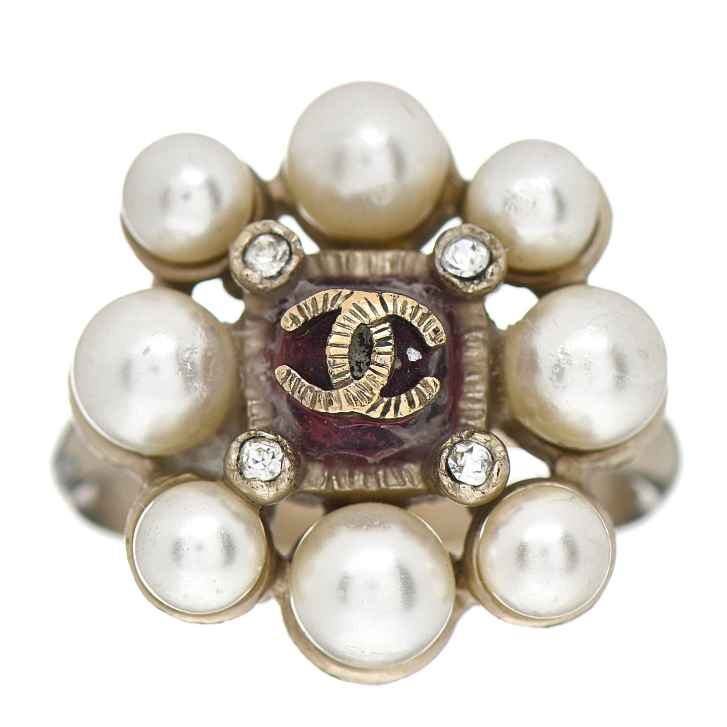 Pearl Crystal CC Ring 6 Gold