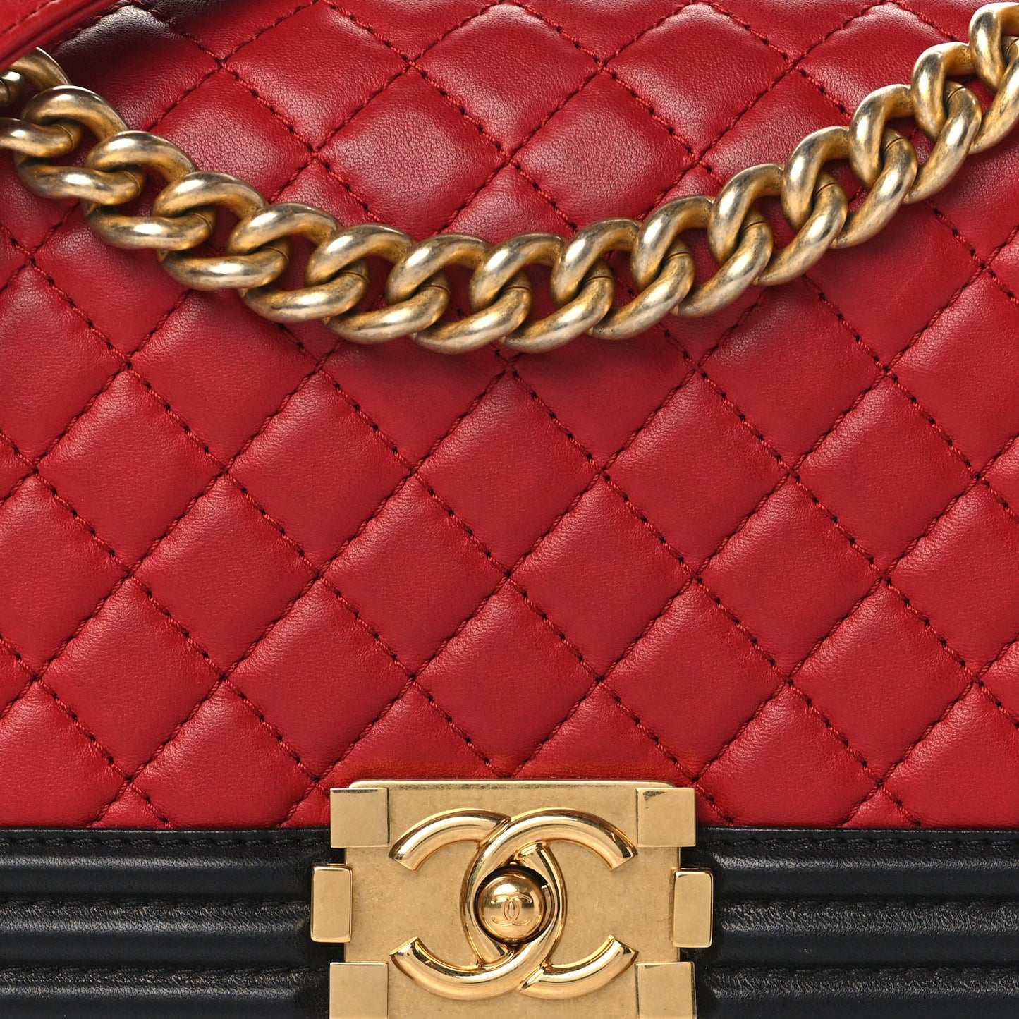 Lambskin Quilted Medium Boy Flap Dark Red Black