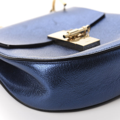 Chloe Metallic Goatskin Mini Drew Shoulder Bag Blue 6 of 9