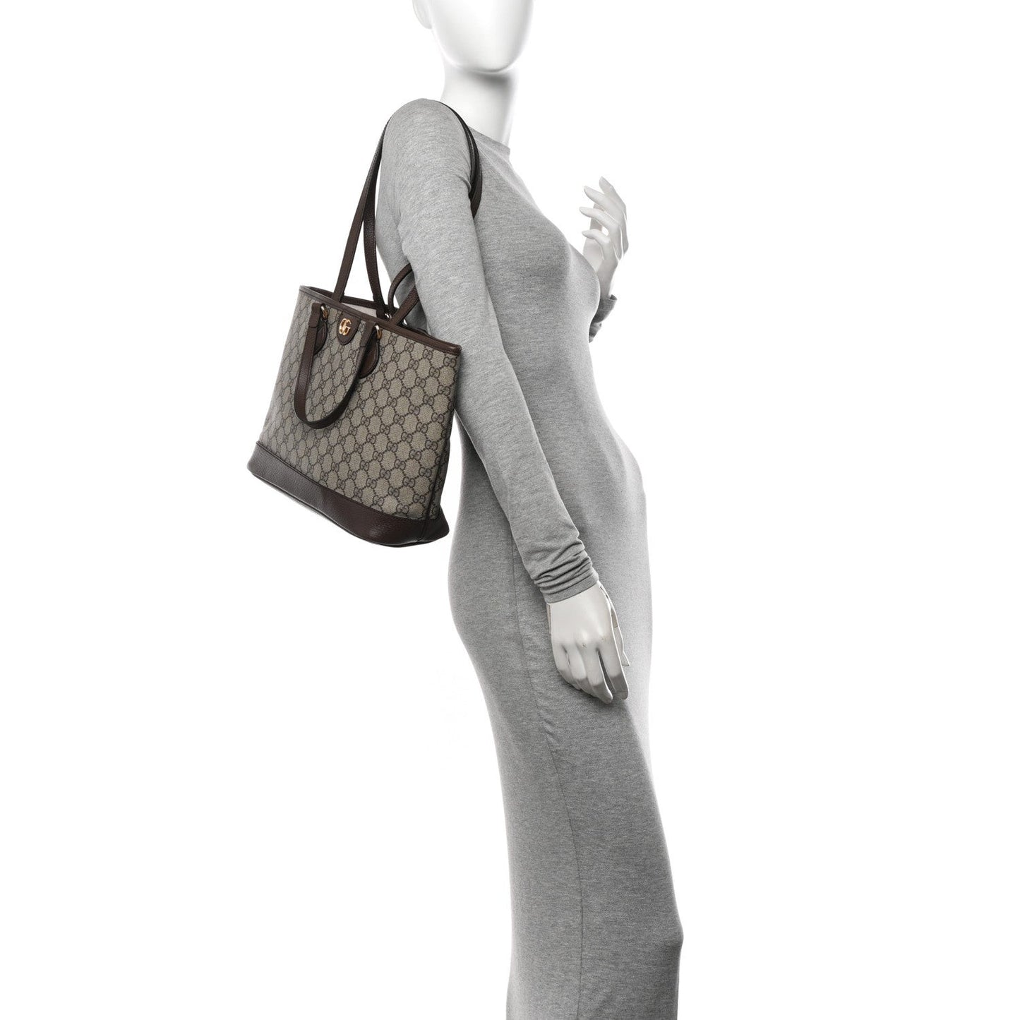 GG Supreme Monogram Textured Calfskin Medium Ophidia Shoulder Tote Bag Beige Ebony New Acero