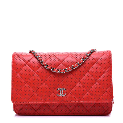 Chanel Perforated Lambskin Quilted Wallet On Chain WOC Red 2 of 23