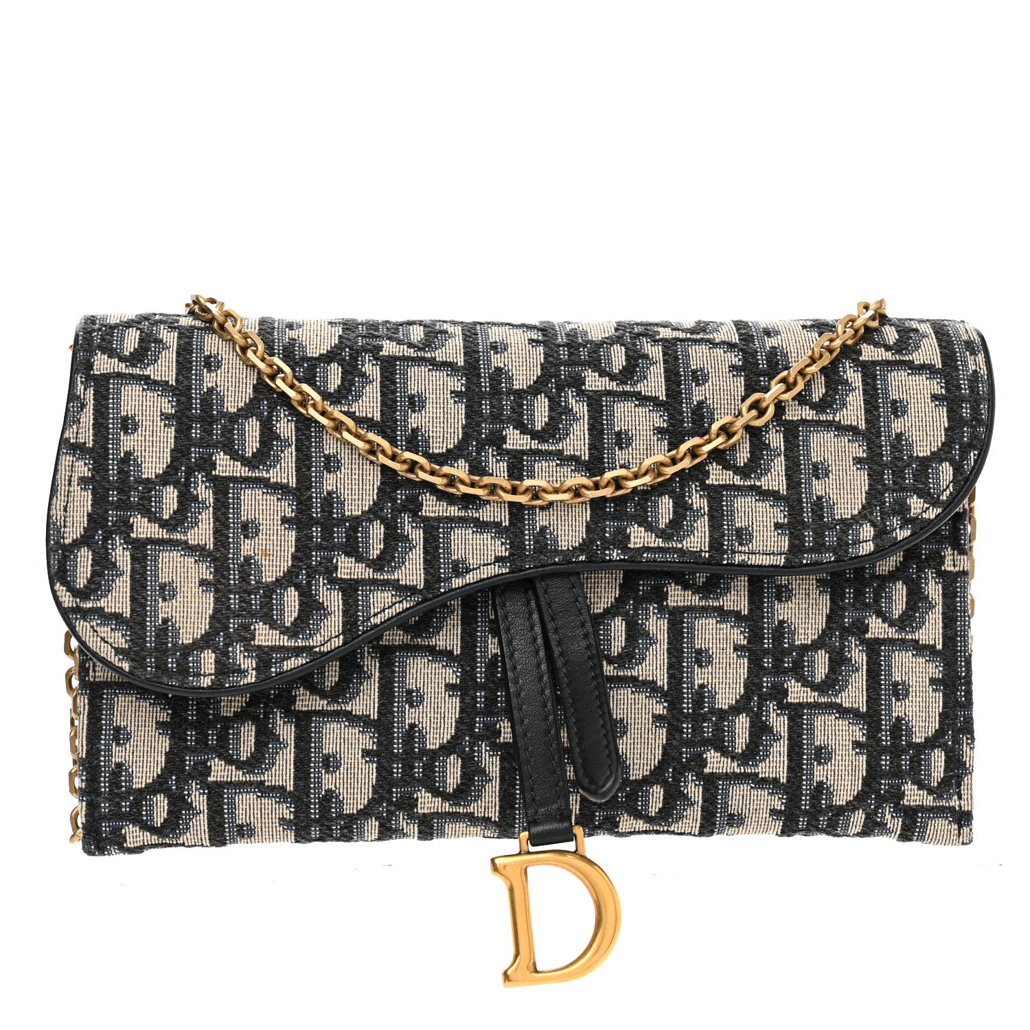 Christian Dior Oblique Saddle Chain Long Wallet Blue 3 of 13