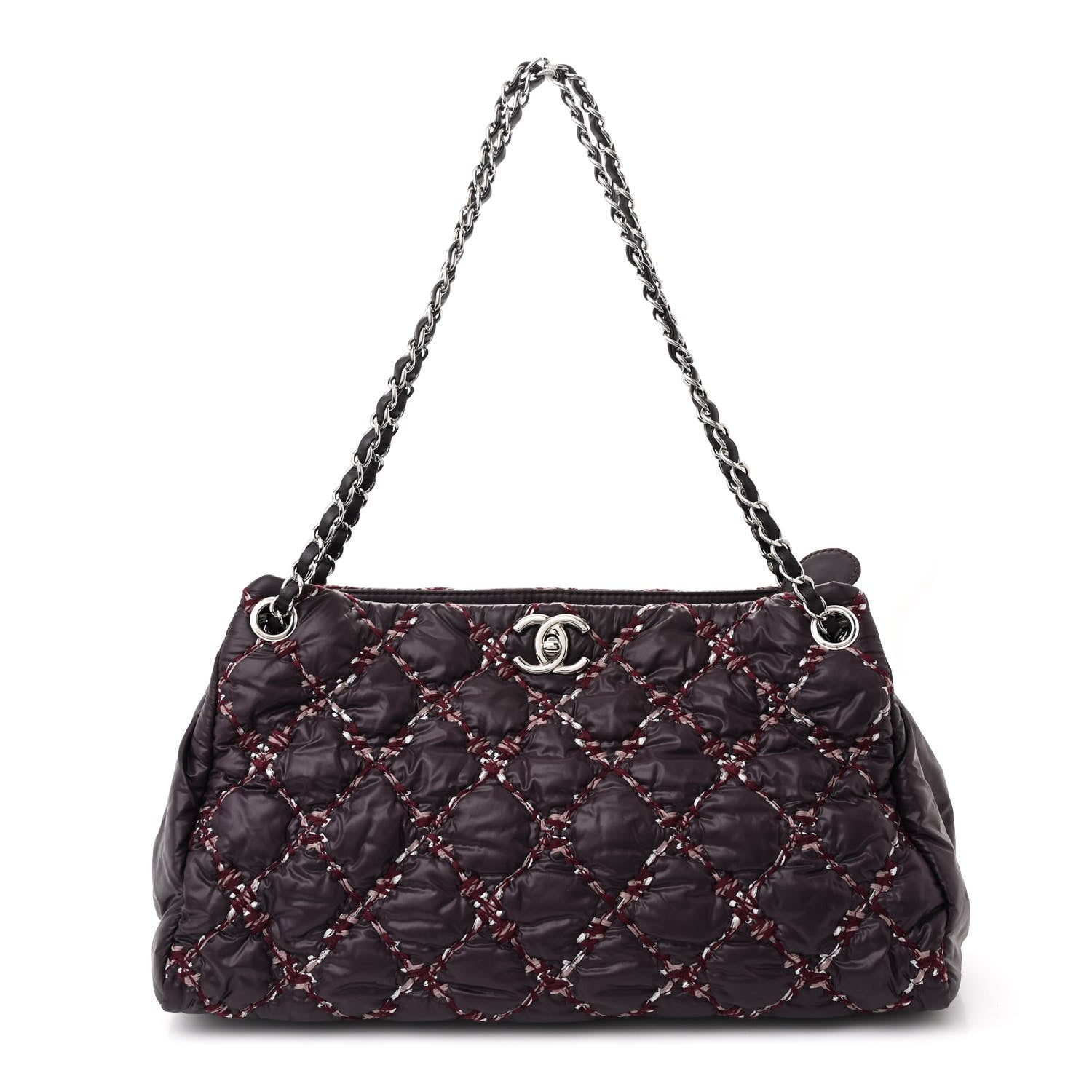 Chanel Nylon Quilted Tweed Stitch Bubble Tote Plum 1 of 7