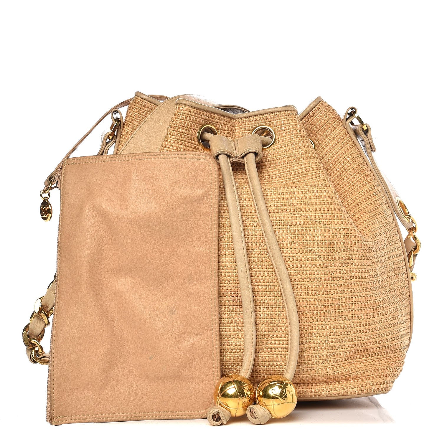 Chanel Woven Drawstring Bag Brown 3 of 9