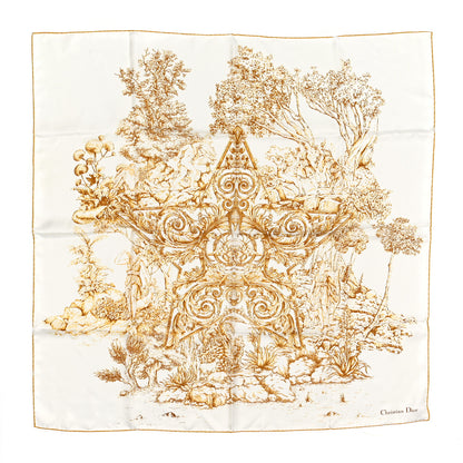 Christian Dior Silk Square Scarf White Gold 1 of 4