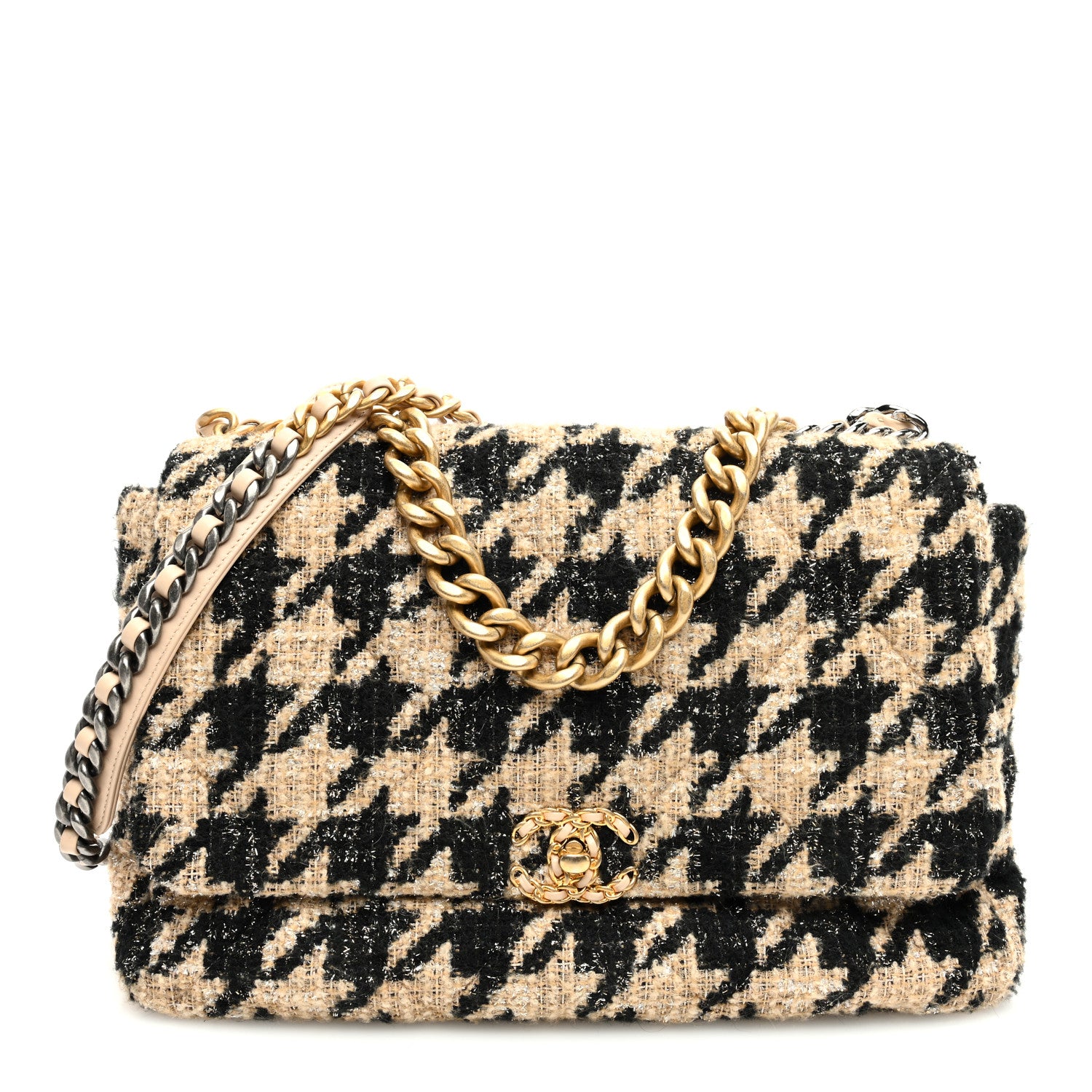 Chanel Tweed Maxi Chanel 19 Flap Beige Black 1 of 10