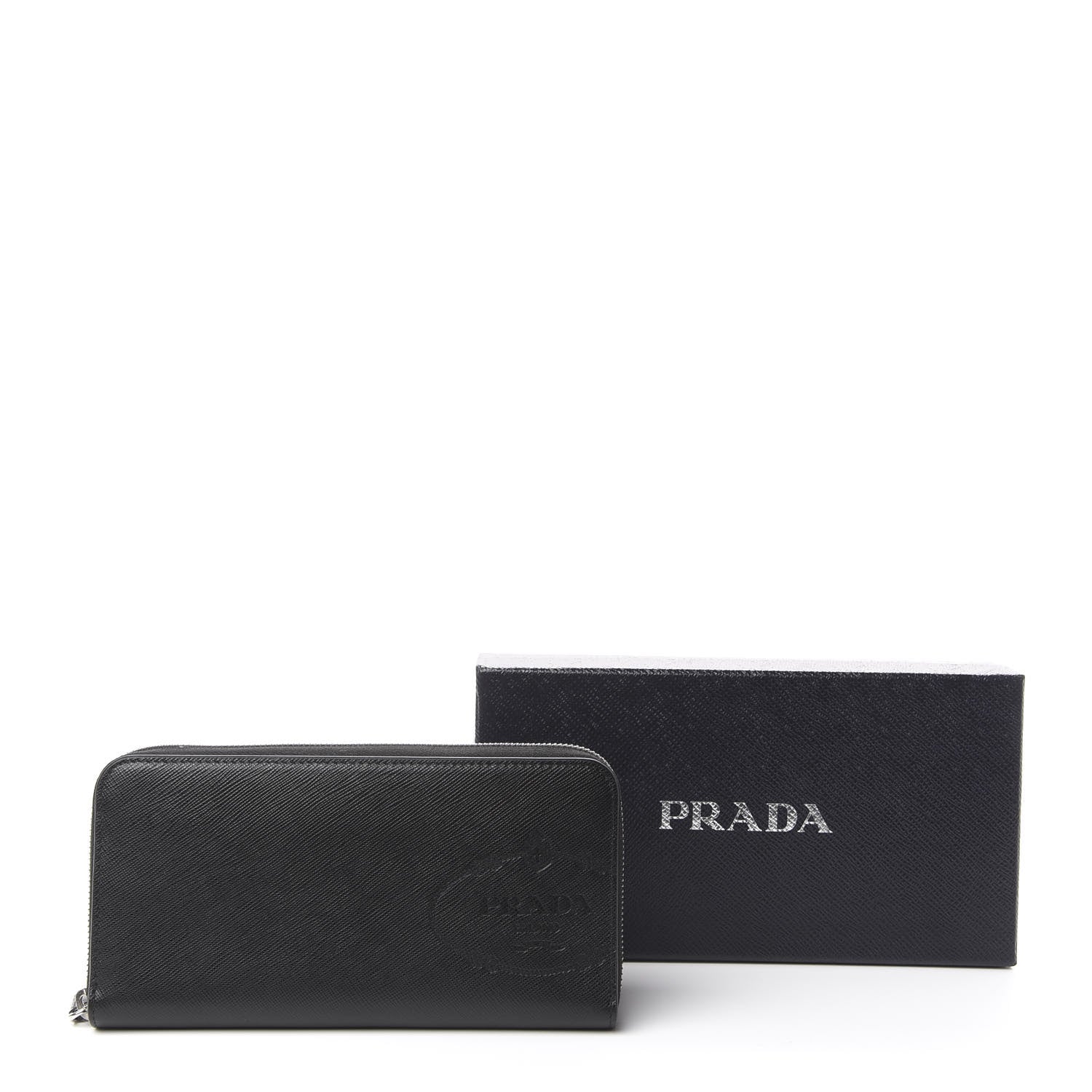 Prada Saffiano Logo Zip Around Wallet Black 7 of 7