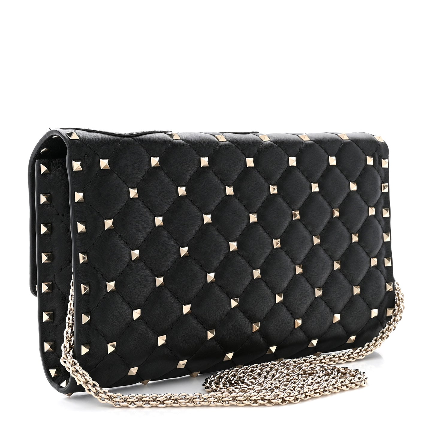 Nappa Rockstud Spike Flower Wallet on Chain Black Ivory