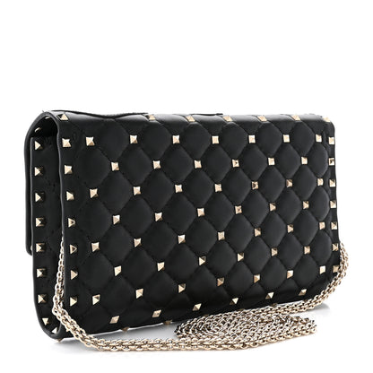 Valentino Garavani Nappa Rockstud Spike Flower Wallet on Chain Black Ivory 3 of 11