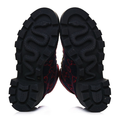 Gucci Covered Wool Big GG Monogram Womens Lace Up Combat Ankle Boots 38.5 Blue Red 5 of 9