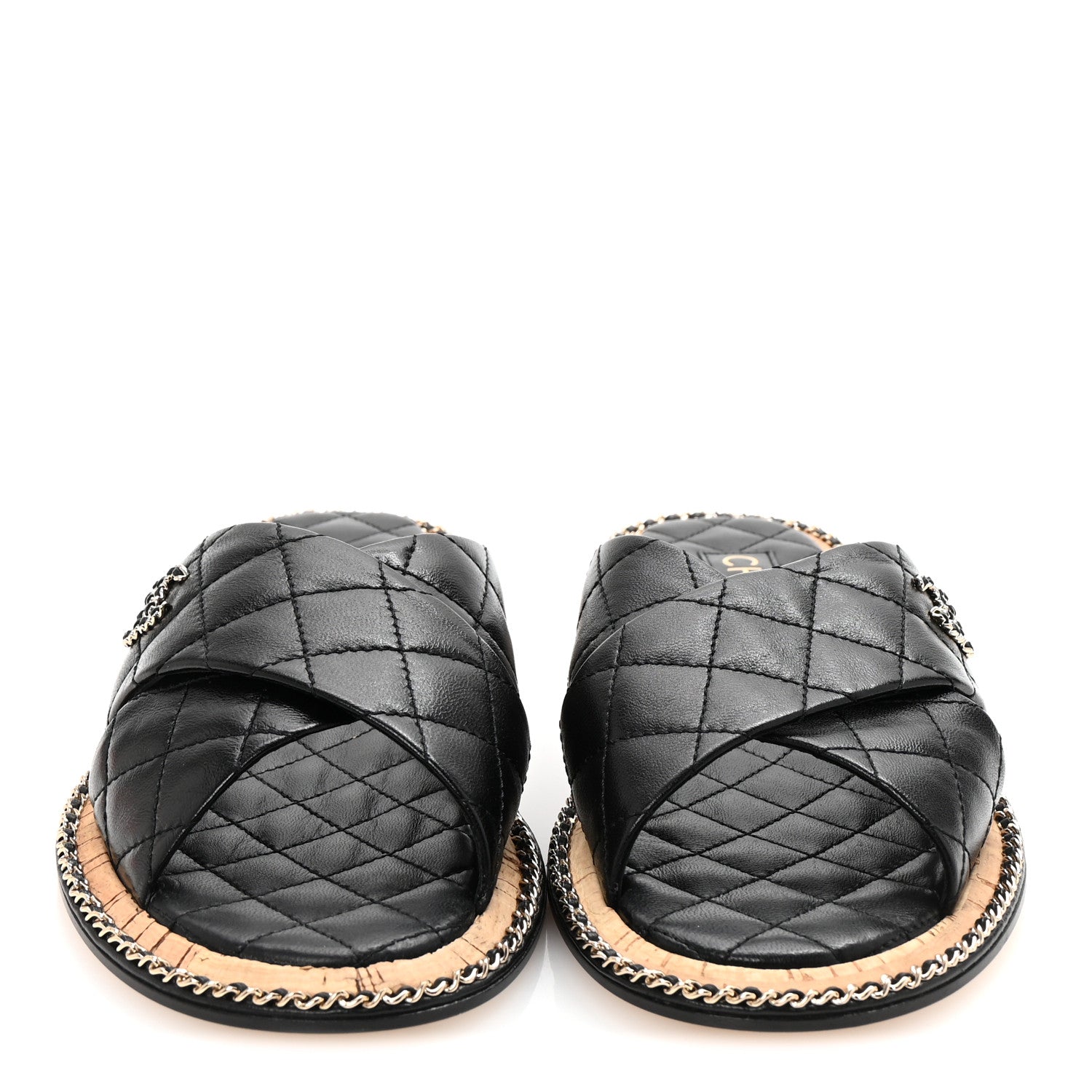 Chanel Lambskin Quilted Chain CC Sandals 40 Black 3 of 9