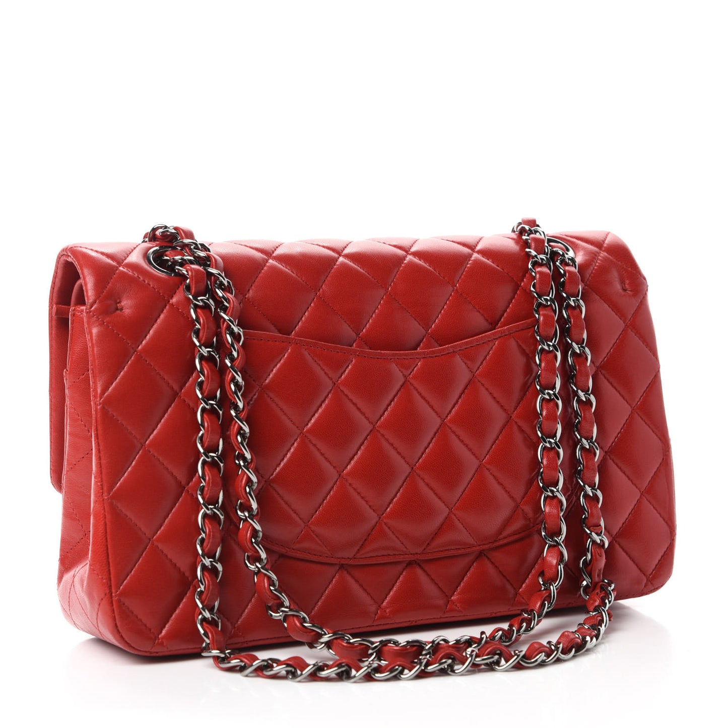 Lambskin Quilted Medium Double Flap Red