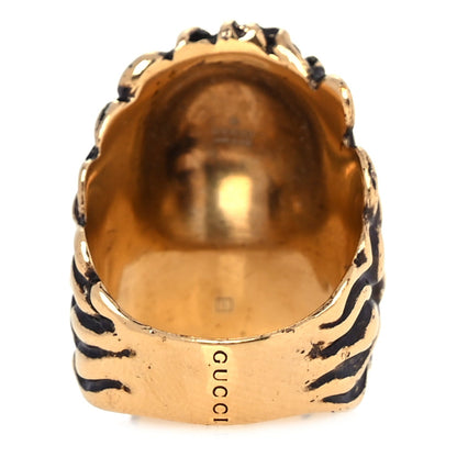 Gucci Metal Crystal Lion Head Ring 19 Black Aged Gold 3 of 5