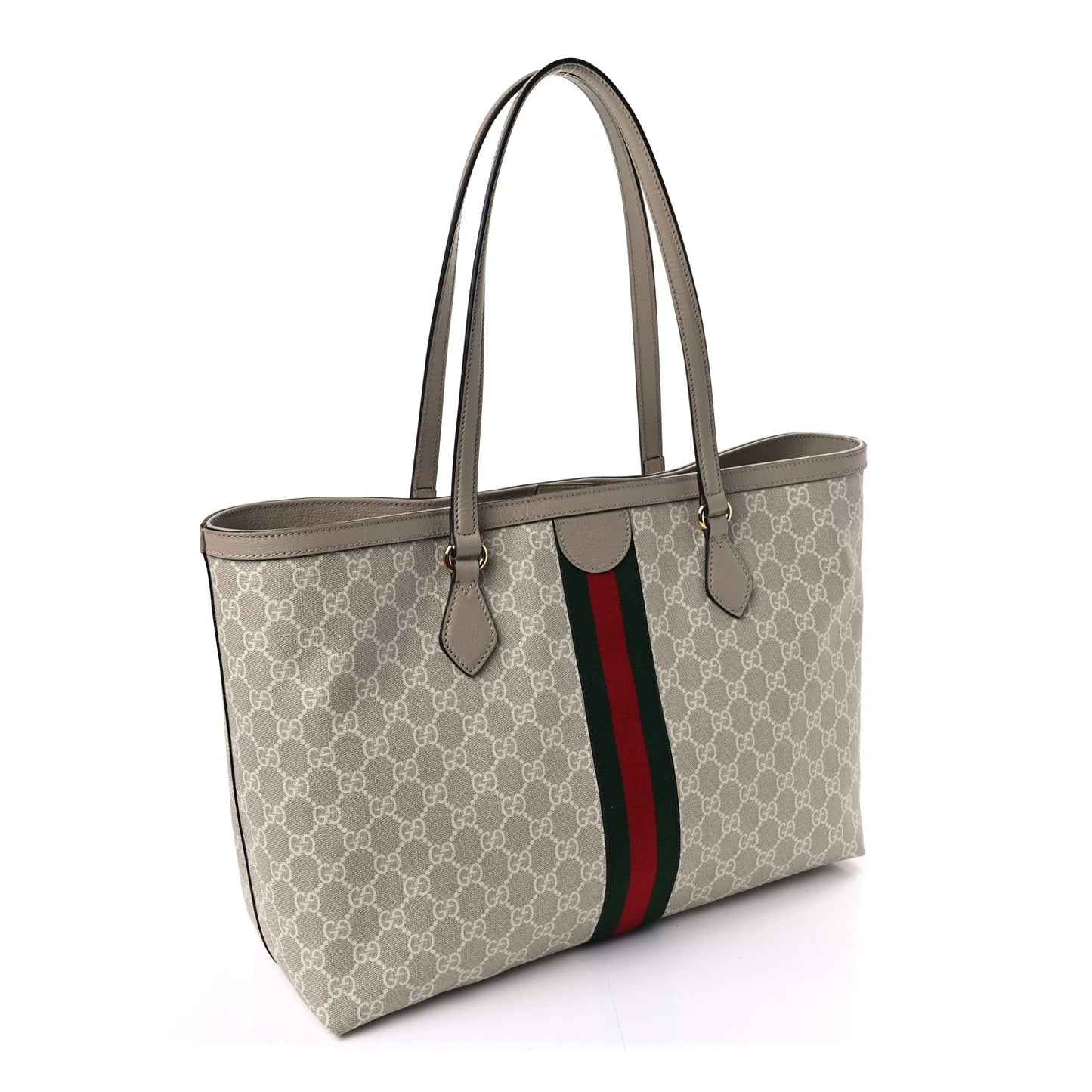 GG Supreme Monogram Textured Dollar Calfskin Web Large Ophidia Shopping Tote  Beige Mystic White Oatmeal