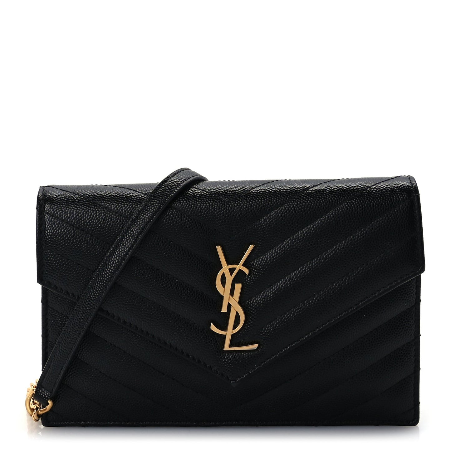 Grain De Poudre Matelasse Chevron Monogram Envelope Chain Wallet Black