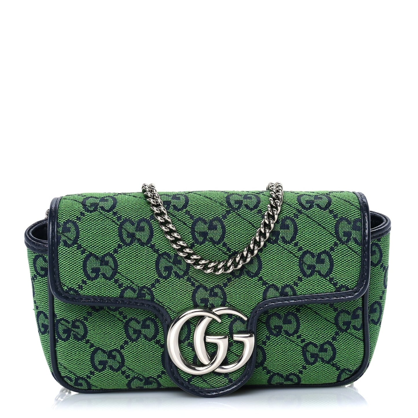 Monogram Multicolor Matelasse Diagonal Super Mini GG Marmont Shoulder Bag Green Blue