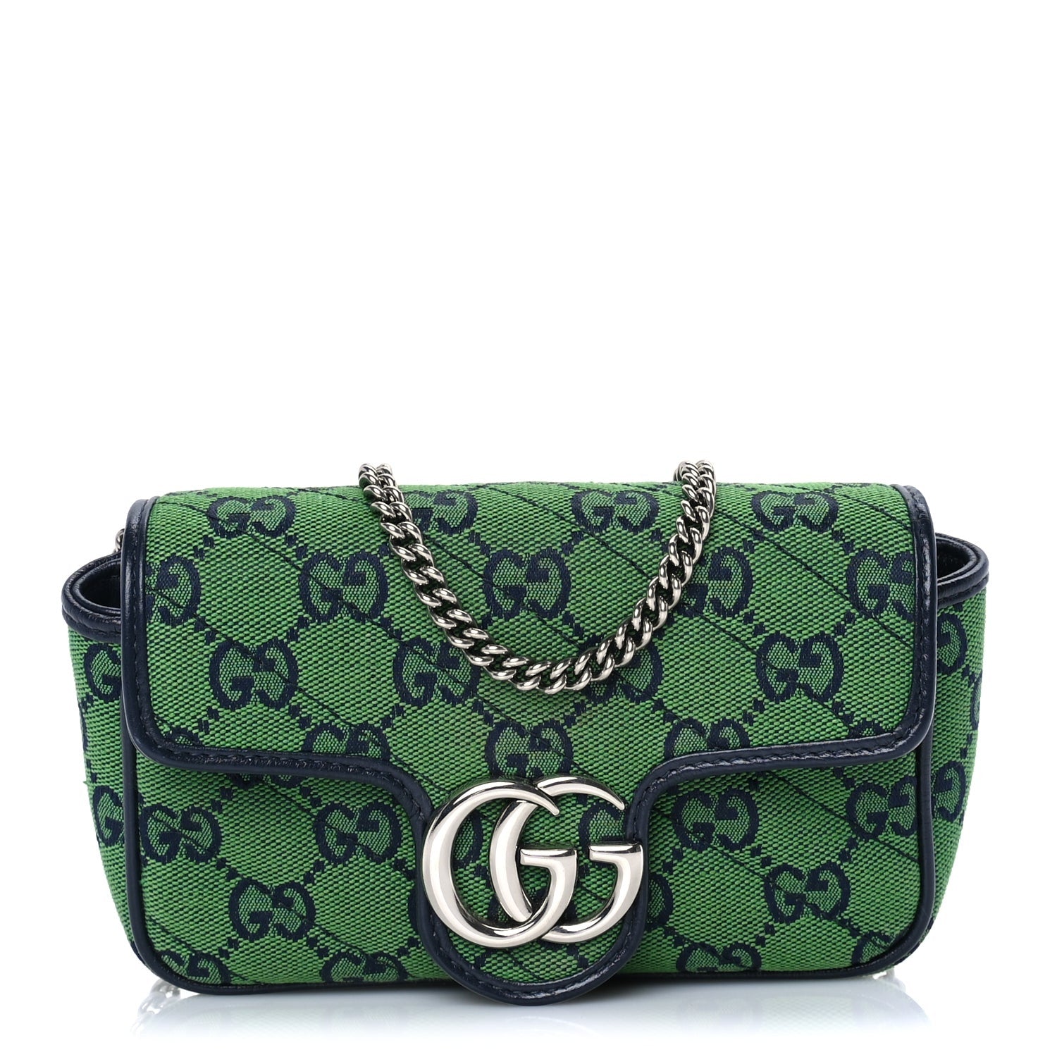 Gucci Monogram Multicolor Matelasse Diagonal Super Mini GG Marmont Shoulder Bag Green Blue 1 of 7