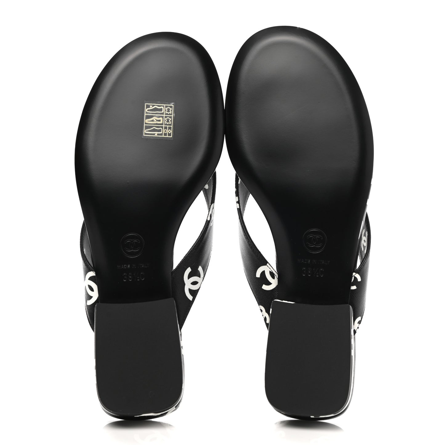 Lambskin Printed CC Thong Sandals 38.5 Black White