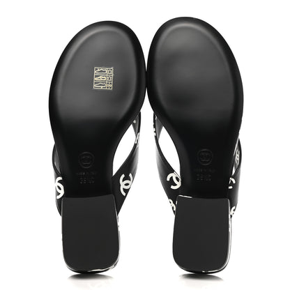 Chanel Lambskin Printed CC Thong Sandals 38.5 Black White 6 of 7