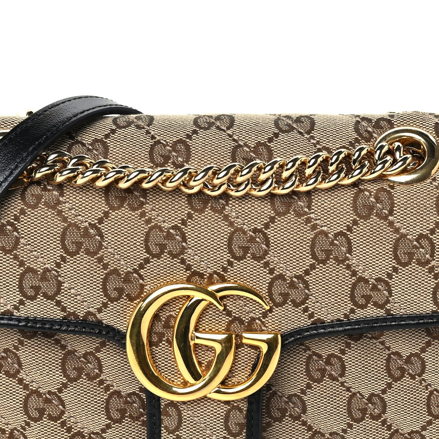 Monogram Matelasse Diagonal Mini GG Marmont Shoulder Bag Beige Black